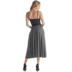Womens Polka Dots And Pleated Pockets Midi Skirt