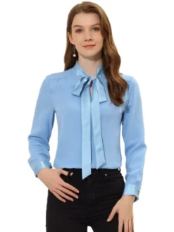 Allegra K Women's Bow Tie Neck Elegant Long Sleeve Office Work Blouses -Women Clothing Sale GUEST 71380678 ec69 4e29 aecb c5b85fe18fb4