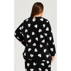 Women's Plus Size Button Up Fleece Top - Black | AVENUE