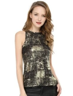 Allegra K Women's Party Shiny Sleeveless Club Metallic Tank Top -Women Clothing Sale GUEST 73706ce1 4daa 48af af20 cf2b1c2998b6