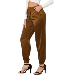 Allegra K Women's Drawstring Elastic Waist Athleisure Pants Ankle Length Satin Joggers With Pocket -Women Clothing Sale GUEST 747c9671 f7b7 4f49 aa9c bf19e9c2928d