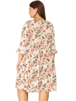 Agnes Orinda Women's Plus Size Retro V Neck Ruffle 3/4 Sleeve Floral Print Babydoll Flare Midi A Line Dresses -Women Clothing Sale GUEST 7549d5e0 13d2 4054 b457 f1f3e7c16ec1