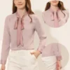 Allegra K Women's Bow Tie Neck Elegant Long Sleeve Office Work Blouses