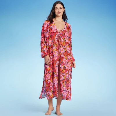 Women's Long Sleeve Open-Front Maxi Cover Up - Shade & Shore™ Multi Floral Print 4 Women's Long Sleeve Open-Front Maxi Cover Up - Shade & Shore™ Multi Floral Print - Image 4