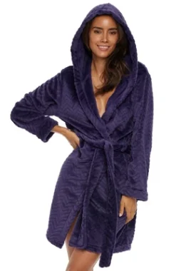 Women's Warm Soft Plush Fleece Bathrobe With Hood, Knee Length Hooded Robe, Chevrons -Women Clothing Sale GUEST 763ac5f8 5ebf 4c58 a73a 8fdce6846c06