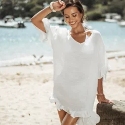 Women's Ruffled V-Neck Back Tie Cover-Up Mini Dress - Cupshe -Women Clothing Sale GUEST 76a3a457 af97 423f 9d11 4a9114f2cd27