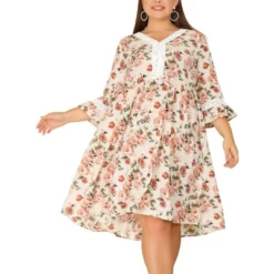 Agnes Orinda Women's Plus Size Retro V Neck Ruffle 3/4 Sleeve Floral Print Babydoll Flare Midi A Line Dresses -Women Clothing Sale GUEST 7813d5cf 5c46 4219 91a9 c4e879360a98
