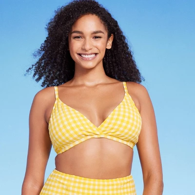 Women's Textured Gingham Triangle Bikini Top - Kona Sol™ Yellow 3 Women's Textured Gingham Triangle Bikini Top - Kona Sol™ Yellow - Image 3