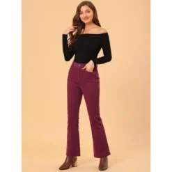 Allegra K Women's Vintage Corduroy Elastic High Waist Stretchy Bell Bottom Trousers