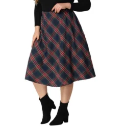 Agnes Orinda Women's Plus Size Velvet Plaid A-Line Elastic Waist Flare Skirts -Women Clothing Sale GUEST 7a6e78ae 6b42 4984 ab55 890a82f86742