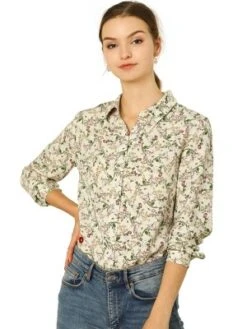 Allegra K Women's Point Collar Long Sleeve Button Down Floral Shirt -Women Clothing Sale GUEST 7bf21d20 efa3 47d4 9e12 bf69b9ac9ac4
