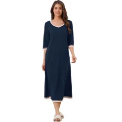 Cheibear Women's 3/4 Sleeve V Neck Full Length Sleep Nightdress With Pockets -Women Clothing Sale GUEST 7c1b64b5 96d7 4490 ad7d c996e8574fd5