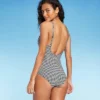 Women's Textured Gingham Ruched Full Coverage One Piece Swimsuit - Kona Sol™ Black