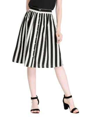 Allegra K Women's Stripes Button Front Elastic Back A-Line Midi Skirt 1 Allegra K Women's Stripes Button Front Elastic Back A-Line Midi Skirt