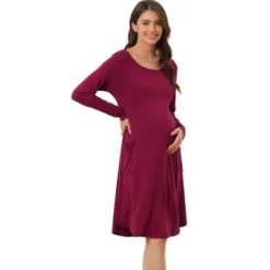 Cheibear Womens Casual Round Neck Maternity Long Sleeve Loungewear Dress With Pockets -Women Clothing Sale GUEST 7c586c03 ca1e 4fc4 9386 7035e50f864c