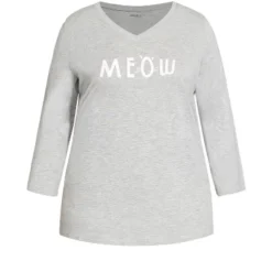 Women's Plus Size Meow Sleep Top - Gray | AVENUE -Women Clothing Sale GUEST 7d64955c 982b 44bb a4a2 65ea664d1277