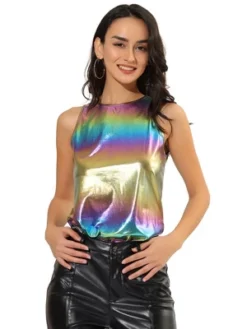 Allegra K Women's Party Shiny Sleeveless Club Metallic Tank Top -Women Clothing Sale GUEST 7dbabf95 6a11 4062 bb79 94b49640f0a0