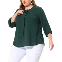 Agnes Orinda Women's Plus Size Chiffon 3/4 Sleeve Tie Front Work Elegant Blouse -Women Clothing Sale GUEST 7e5be422 2d4b 496c bd02 40d954600633
