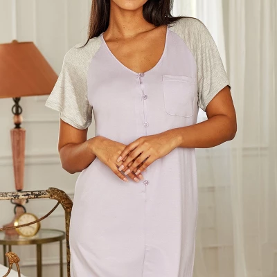 Womens Soft Knit Short Sleeve Nightgown, Button Down Night Shirt Pajamas 4 Womens Soft Knit Short Sleeve Nightgown, Button Down Night Shirt Pajamas - Image 4