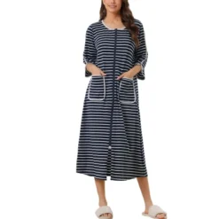 Cheibear Women's Zip Front Robe 3/4 Sleeve Striped Long Bathrobe Dress Pajama -Women Clothing Sale GUEST 7ff658f9 d7db 4d55 bbcb f42dd21d4132