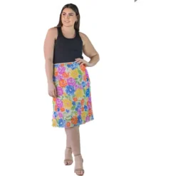 Plus Size Sheer Overlay Colorful Floral Elastic Waist Knee Length Skirt -Women Clothing Sale GUEST 81d38af7 4cba 48e4 adb9 3b41883923dd