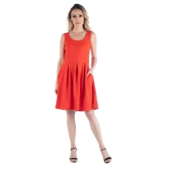 24seven Comfort Apparel Sleeveless Pleated Skater Dress With Pockets -Women Clothing Sale GUEST 828ece96 a08d 475a 8bb4 1c060cec6abc