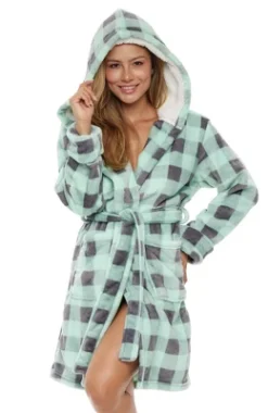 Women's Classic Plush Hooded Robe, Short Fleece Plaid Bathrobe With Hood 27 Women's Classic Plush Hooded Robe, Short Fleece Plaid Bathrobe With Hood -Women Clothing Sale GUEST 84c81e2c 8433 4b6e b50a a47c2859efa2