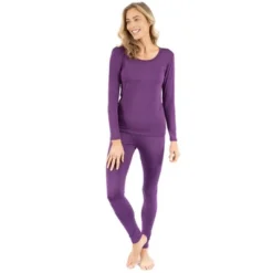 Leveret Womens Two Piece Boho Solid Color Thermal Pajamas