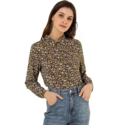 Allegra K Women's Point Collar Long Sleeve Button Down Floral Shirt -Women Clothing Sale GUEST 862372b8 f6e9 43f3 9e30 6b2cc2574fe3