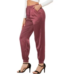 Allegra K Women's Drawstring Elastic Waist Athleisure Pants Ankle Length Satin Joggers With Pocket -Women Clothing Sale GUEST 863ffa28 ecbd 49ad af66 42d2bbf53fb0