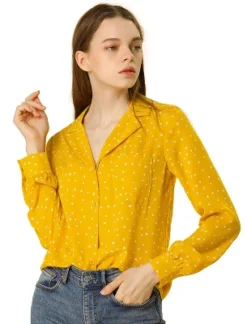 Allegra K Women's Heart Polka Dots Button Up Notched Lapel V Neck Shirts -Women Clothing Sale GUEST 87ee8dec ed68 409a 8536 0e34a90f5edd