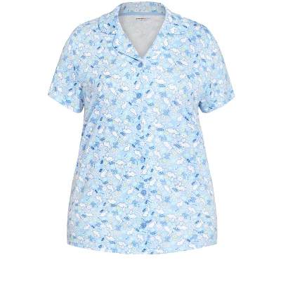 Women's Plus Size Bunny Button Up Sleep Top - Blue Bunny| AVENUE 2 Women's Plus Size Bunny Button Up Sleep Top - Blue Bunny| AVENUE - Image 2