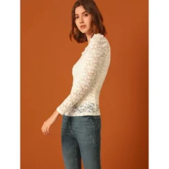 Allegra K Women's Vintage Semi-Sheer Puff Long Sleeve Embroidery Lace Floral Blouse -Women Clothing Sale GUEST 884977fe 9abd 40f9 915e 890756d1385d