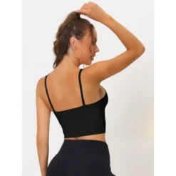 Allegra K Women's Medium Impact Fitness Workout Wireless Padded Yoga Longline Sports Bras