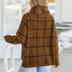 Women's Grid Print Drop Sleeve Turtleneck Sweater - Cupshe -Women Clothing Sale GUEST 89c19d2d e082 466e a72a dbd46d9f214e