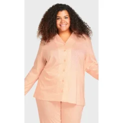 Women's Plus Size Button Through Sleep Top - Pink | AVENUE -Women Clothing Sale GUEST 8a1c85c8 fc1b 4e5a bd48 b1f321f20d33