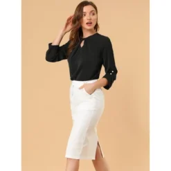 Allegra K Women's Work Office Keyhole Pleated Front Ruched 3/4 Sleeve Chiffon Blouse -Women Clothing Sale GUEST 8a5ea8c6 df47 4159 922d cf9ed06f76c4