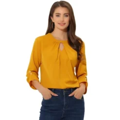Allegra K Women's Work Office Keyhole Pleated Front Ruched 3/4 Sleeve Chiffon Blouse -Women Clothing Sale GUEST 8bbdcc21 71d4 4656 b8b3 0a89636ccffd
