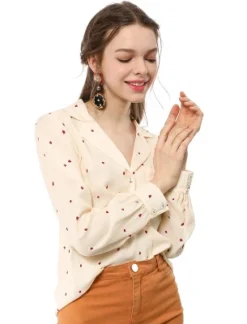 Allegra K Women's Heart Polka Dots Button Up Notched Lapel V Neck Shirts -Women Clothing Sale GUEST 8f2ebc19 1c56 4e91 be53 0981591c3c0a