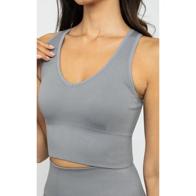 90 Degree By Reflex Womens Ribbed Seamless Highline V-Neck Tank And Ribbed Seamless 7" Bike Short Set 3 90 Degree By Reflex Womens Ribbed Seamless Highline V-Neck Tank And Ribbed Seamless 7" Bike Short Set - Image 3