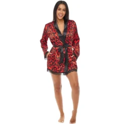 Womens Leopard Print Robe, Short Satin Silk Lace Trim -Women Clothing Sale GUEST 8f50a9df f408 47ad 9413 af7c86c38e11