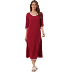 Cheibear Women's 3/4 Sleeve V Neck Full Length Sleep Nightdress With Pockets -Women Clothing Sale GUEST 9065e36c a808 4988 98a7 f01611c9351e