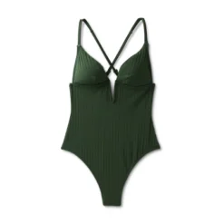 Women's Ribbed Plunge Front V-Wire One Piece Swimsuit - Shade & Shore™ Dark Green -Women Clothing Sale GUEST 922a5626 a597 4bb4 b07a 05d628d9a80e