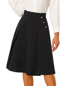 Allegra K Women's High Waist Button Decor Vintage Pleated Flared Midi Skirt -Women Clothing Sale GUEST 92a02aba 1a95 4133 b892 e254a0e57ffe