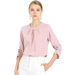 Allegra K Women's Work Office Keyhole Pleated Front Ruched 3/4 Sleeve Chiffon Blouse -Women Clothing Sale GUEST 93bcbc3e 98b1 4e4d 8cda ea73c8cbc861