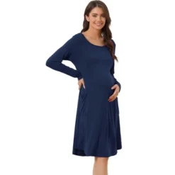 Cheibear Womens Casual Round Neck Maternity Long Sleeve Loungewear Dress With Pockets -Women Clothing Sale GUEST 943dcc8d 6fd9 45bb 8450 2397e70a5be8
