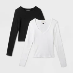 Women's 2pk Long Sleeve Shrunken Rib T-Shirt - Universal Thread™ White/Black 12 Women's 2pk Long Sleeve Shrunken Rib T-Shirt - Universal Thread™ White/Black -Women Clothing Sale GUEST 9454ecb2 4250 4b07 a359 dad972e05cf0