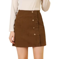 Allegra K Women's Corduroy Vintage Button Decor Ruffled Trim High Waist Mini Skirt -Women Clothing Sale GUEST 952269cc 3f52 4168 a928 caa9aeeb310c