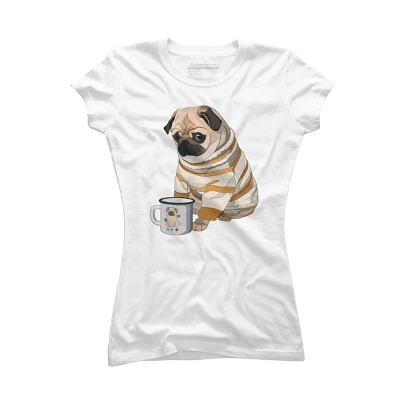 Junior's Design By Humans Cute Pug & Mug By Stripedbeetlee T-Shirt 4 Junior's Design By Humans Cute Pug & Mug By Stripedbeetlee T-Shirt - Image 4