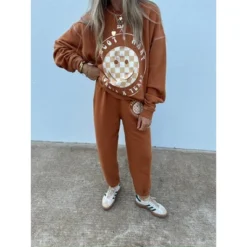 Women's Ascot + Hart Checkered Smile Graphic Jogger Pants - Orange -Women Clothing Sale GUEST 9654a7d8 93c0 4cd9 964e e293261be042